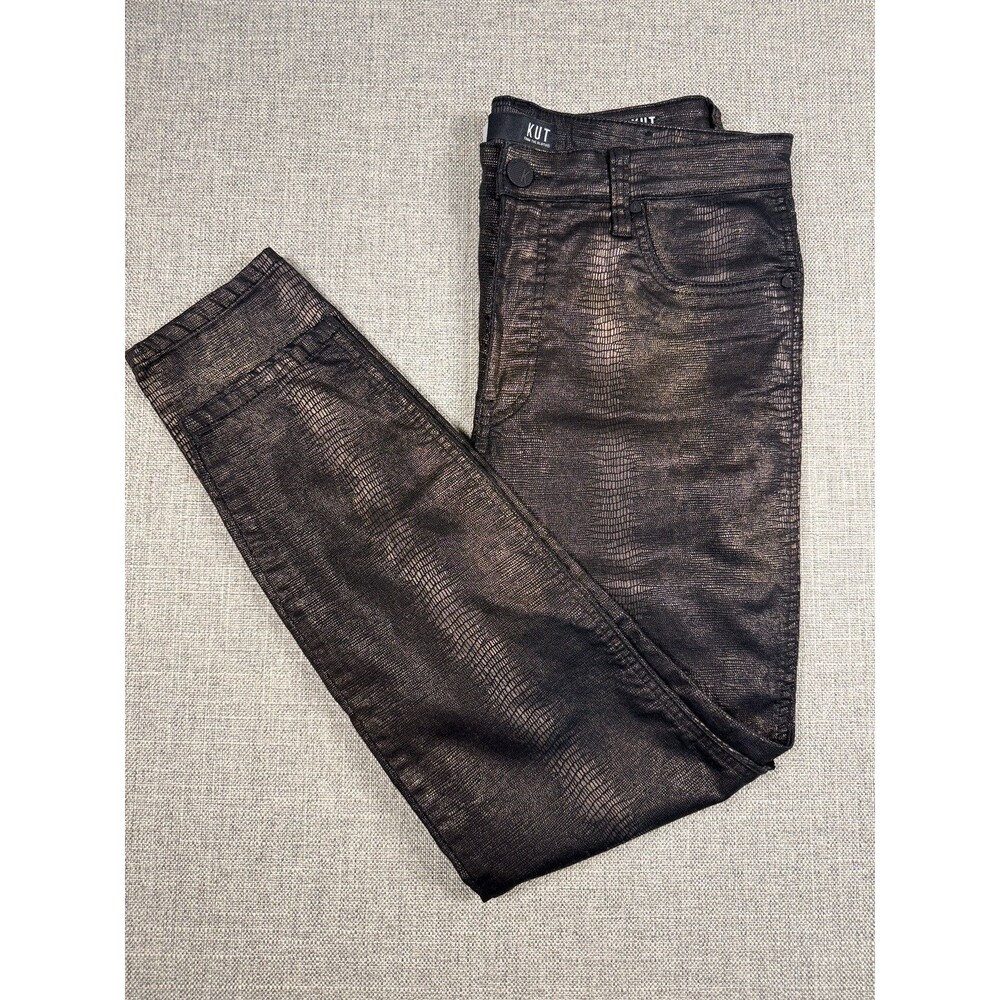 Kut From The Kloth Women’s 12 Connie High Rise Ankle Skinny Jeans Brown Metallic